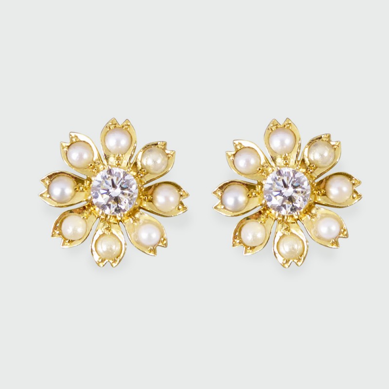Antique Edwardian Diamond & Pearl Flower Earrings