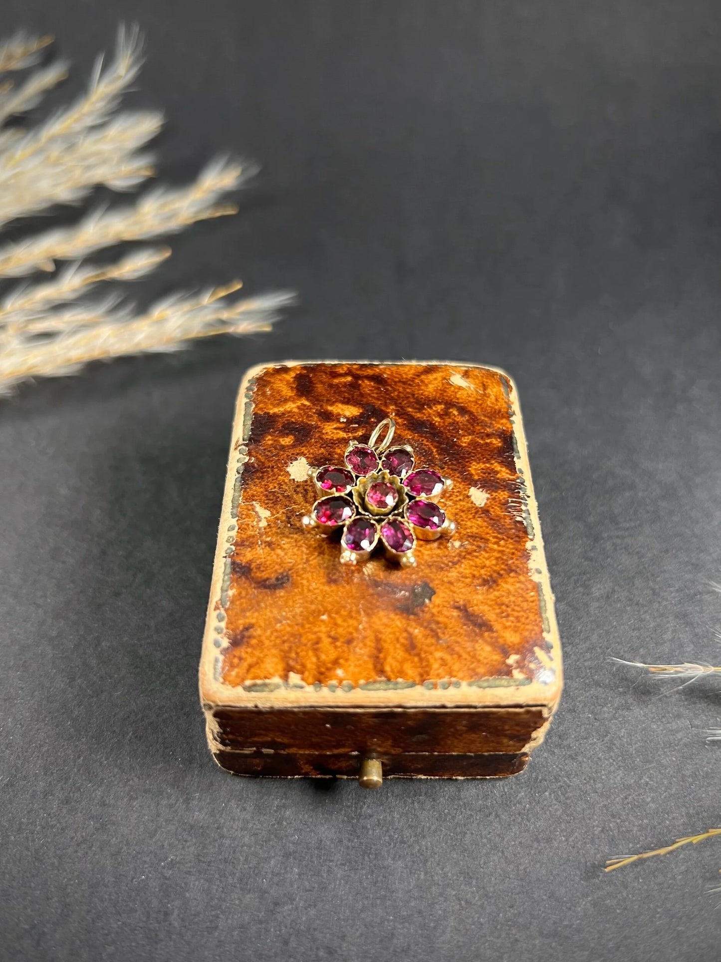 Antique 9ct Rose Gold, Early Victorian Almandine Garnet Floral Pendant