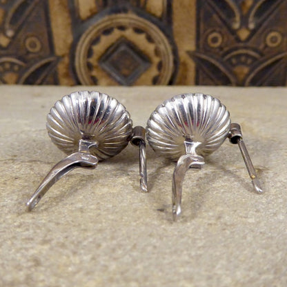 Vintage Pearl and Diamond Halo Omega Clip Earrings