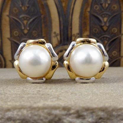 Vintage South Sea Pearl and Gold Omega Clip Earrings
