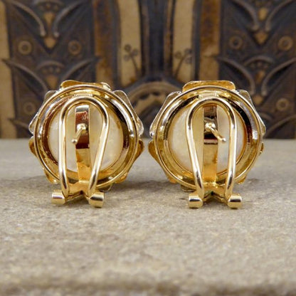 Vintage South Sea Pearl and Gold Omega Clip Earrings