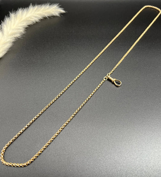 Antique 9ct Rose Gold Stamped, Edwardian 30 Inch Faceted Round Belcher Link Chain with Swivel Dog Clip