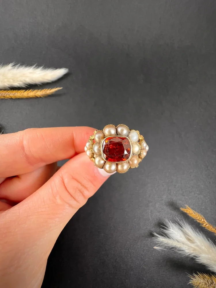 Antique Garnet Cluster Ring In 15 Carat Yellow Gold
