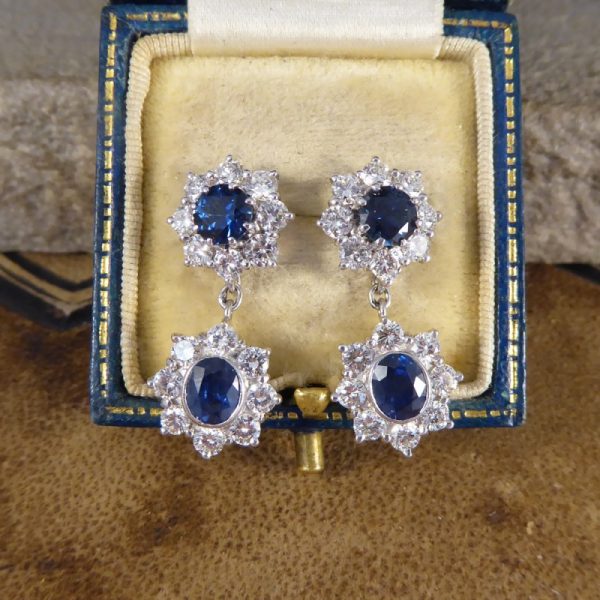 2.40ct Sapphire and Diamond Cluster Drop Earrings