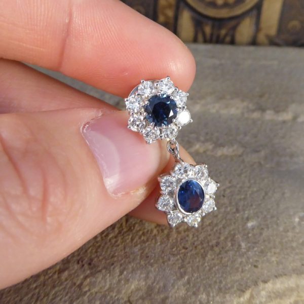2.40ct Sapphire and Diamond Cluster Drop Earrings