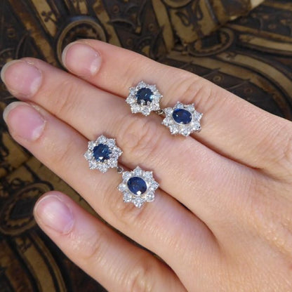 2.40ct Sapphire and Diamond Cluster Drop Earrings