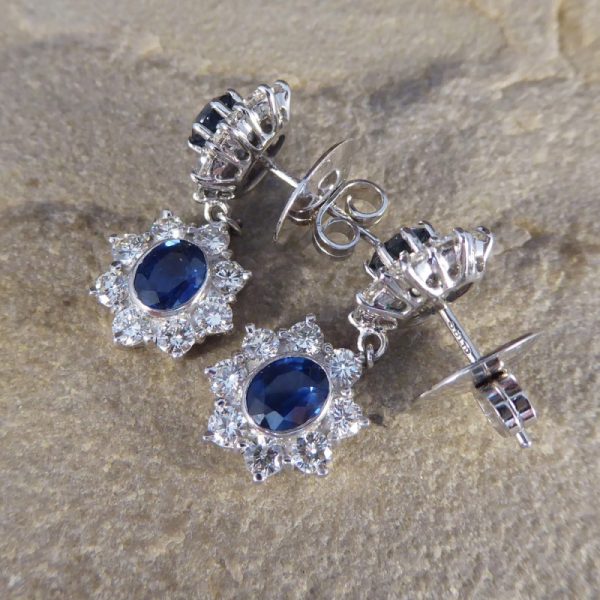 2.40ct Sapphire and Diamond Cluster Drop Earrings