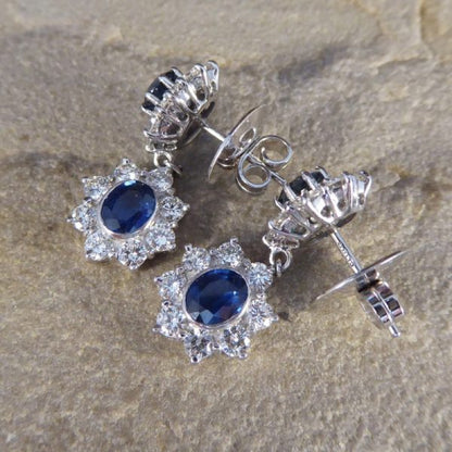 2.40ct Sapphire and Diamond Cluster Drop Earrings