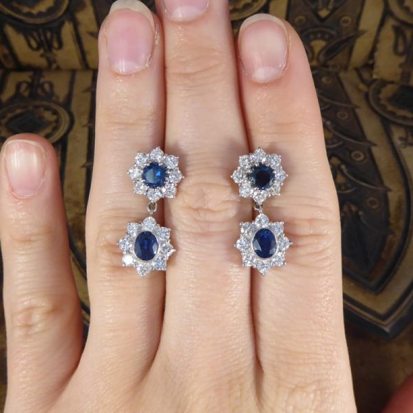 2.40ct Sapphire and Diamond Cluster Drop Earrings