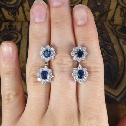 2.40ct Sapphire and Diamond Cluster Drop Earrings