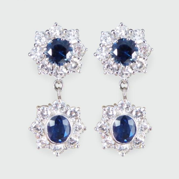 2.40ct Sapphire and Diamond Cluster Drop Earrings