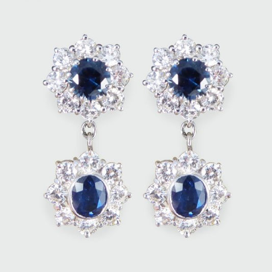2.40ct Sapphire and Diamond Cluster Drop Earrings