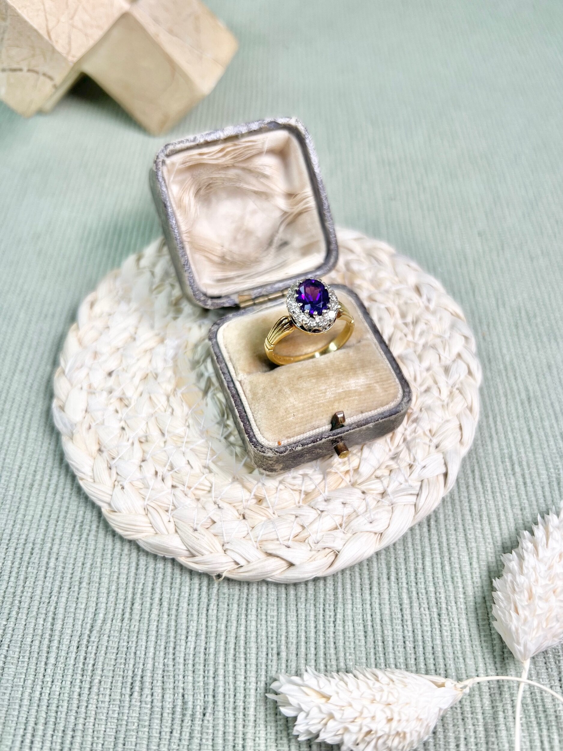 Vintage 18 Carat Gold 1970’s Amethyst And Diamond Cluster Ring