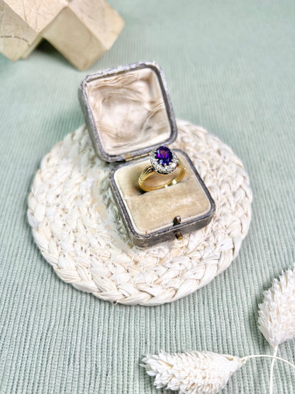 Vintage 18 Carat Gold 1970’s Amethyst And Diamond Cluster Ring