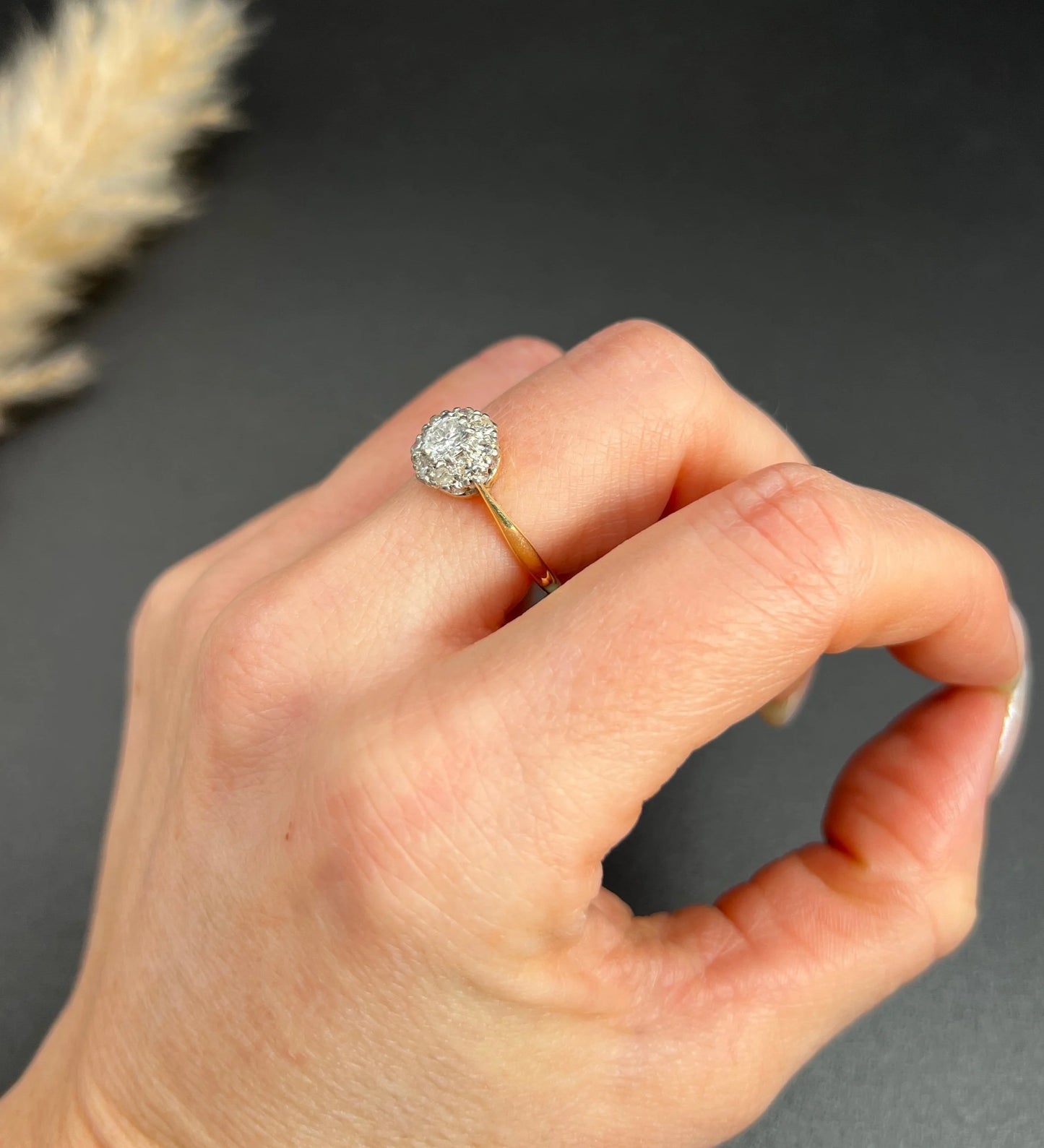 Vintage 1940's 18 Carat Gold And Platinum Diamond Cluster Engagement Ring
