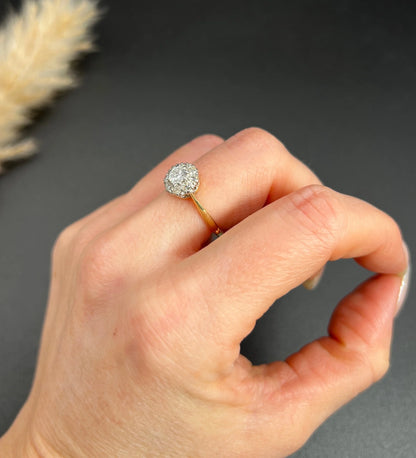Vintage 1940's 18 Carat Gold And Platinum Diamond Cluster Engagement Ring