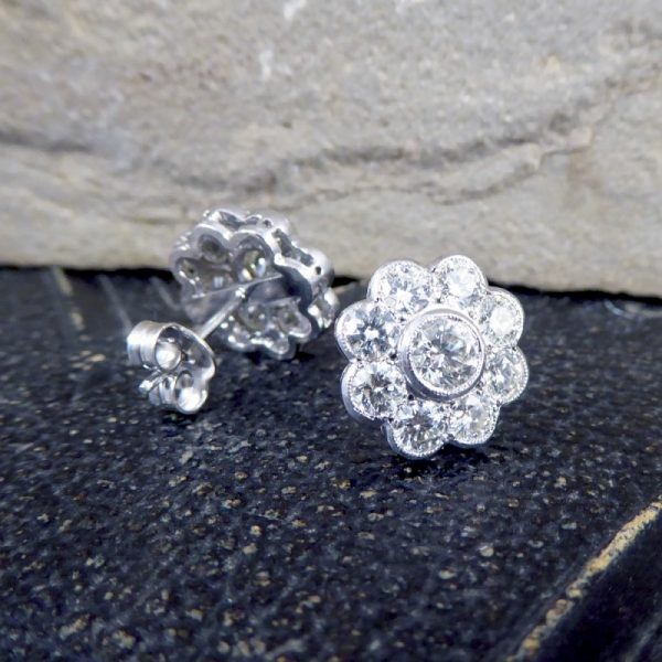 2.50ct Total Diamond Flower Cluster Earrings in 18ct White Gold