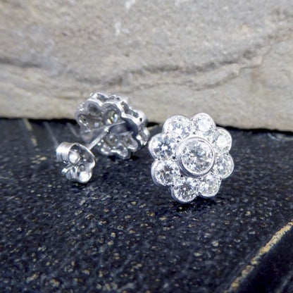 2.50ct Total Diamond Flower Cluster Earrings in 18ct White Gold