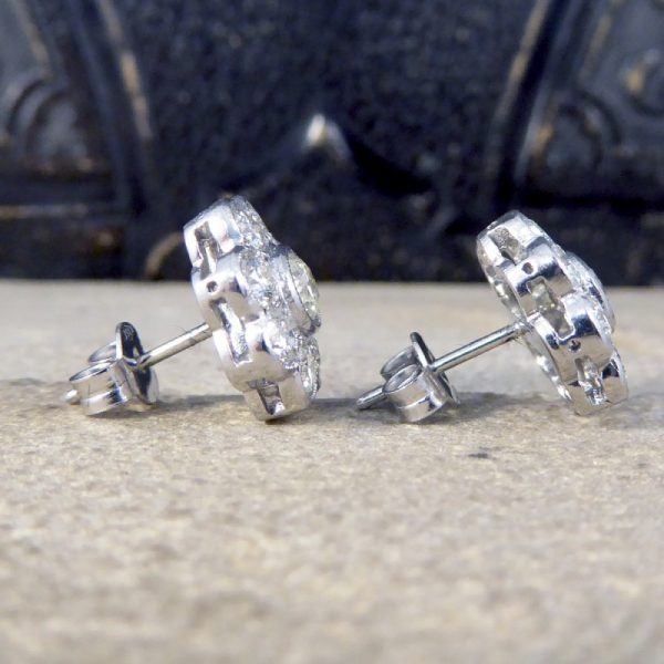2.50ct Total Diamond Flower Cluster Earrings in 18ct White Gold