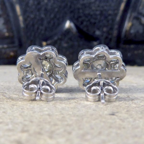 2.50ct Total Diamond Flower Cluster Earrings in 18ct White Gold