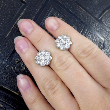 2.50ct Total Diamond Flower Cluster Earrings in 18ct White Gold