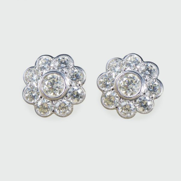 2.50ct Total Diamond Flower Cluster Earrings in 18ct White Gold
