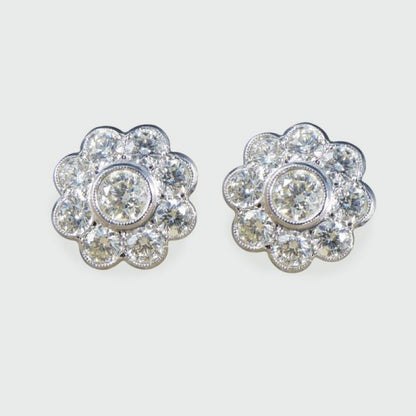 2.50ct Total Diamond Flower Cluster Earrings in 18ct White Gold