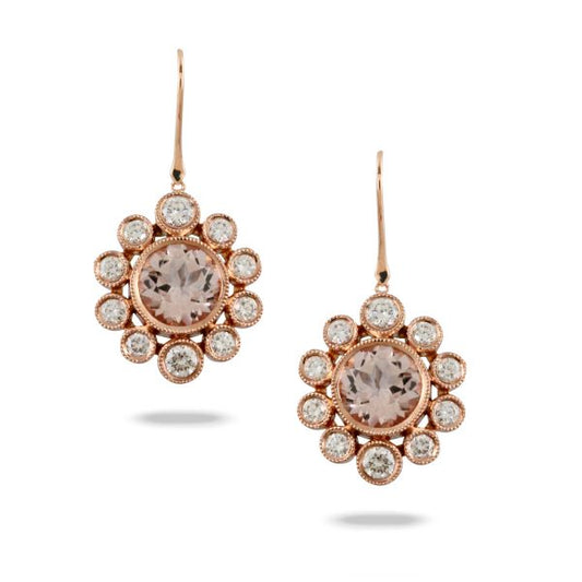 Morganite and Diamond Floral Cluster Drop Earrings, 18ct Rose Gold