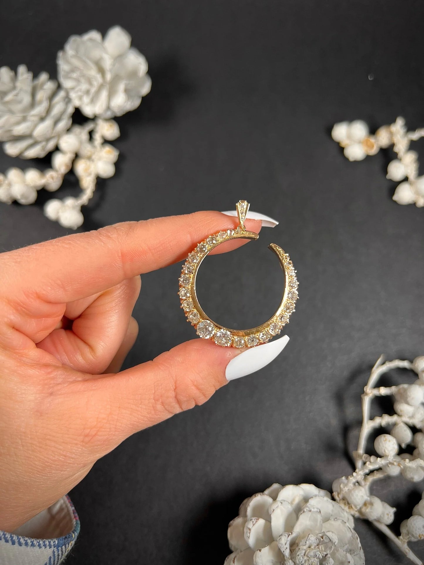 Victorian Antique 3.75ct Old Cut Diamond Crescent Moon Pendant