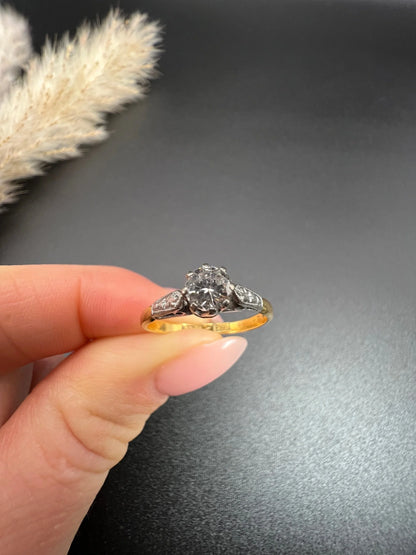 Antique 18 Carat Gold and Platinum Single Stone Diamond Engagement Ring, Circa 1920