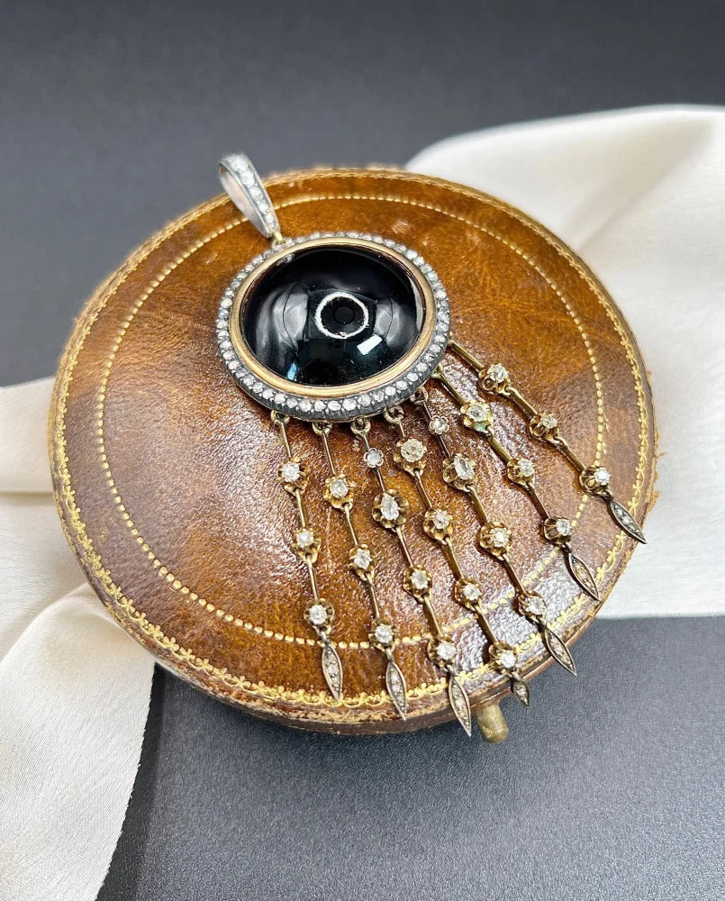 Victorian Antique Cabochon Garnet and Diamond Fringe Tassel Pendant