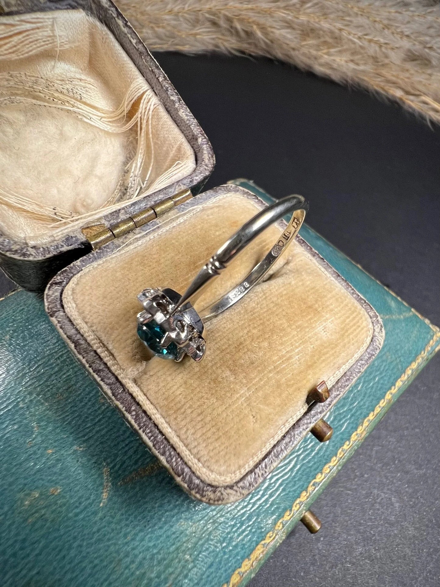 Antique 18 Carat White Gold, Platinum, Zircon and Diamond Cluster Ring, Circa 1920