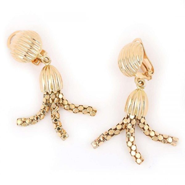 18 Carat Yellow Gold Tassel Clip On Earrings