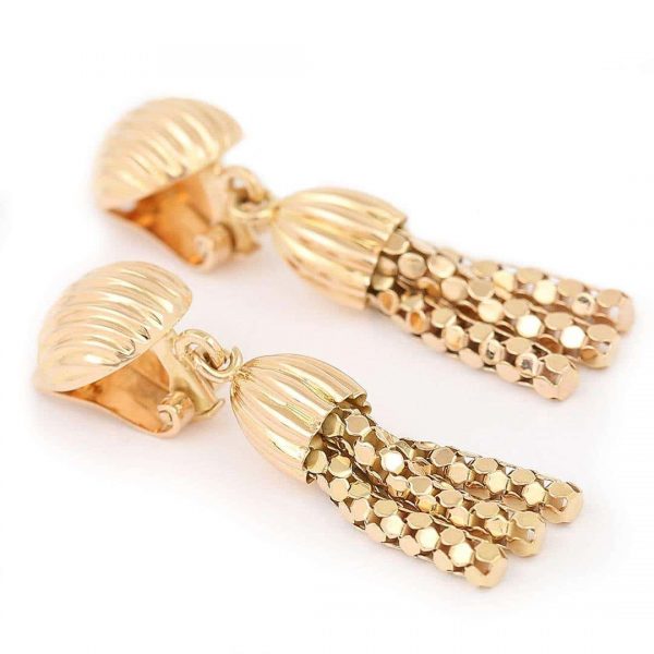 18 Carat Yellow Gold Tassel Clip On Earrings