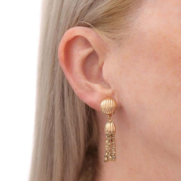 18 Carat Yellow Gold Tassel Clip On Earrings