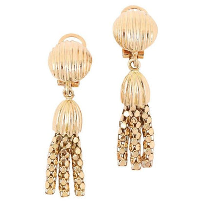 18 Carat Yellow Gold Tassel Clip On Earrings