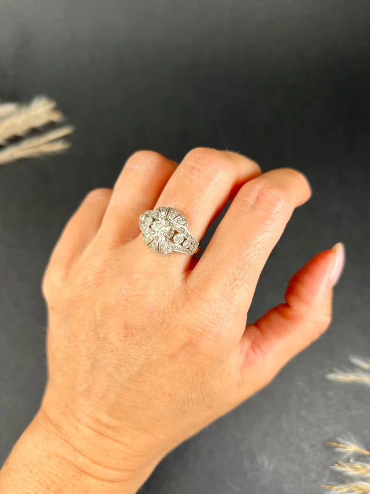 Art Deco Diamond Bombe Cluster Dress Ring in Platinum and 18ct Gold