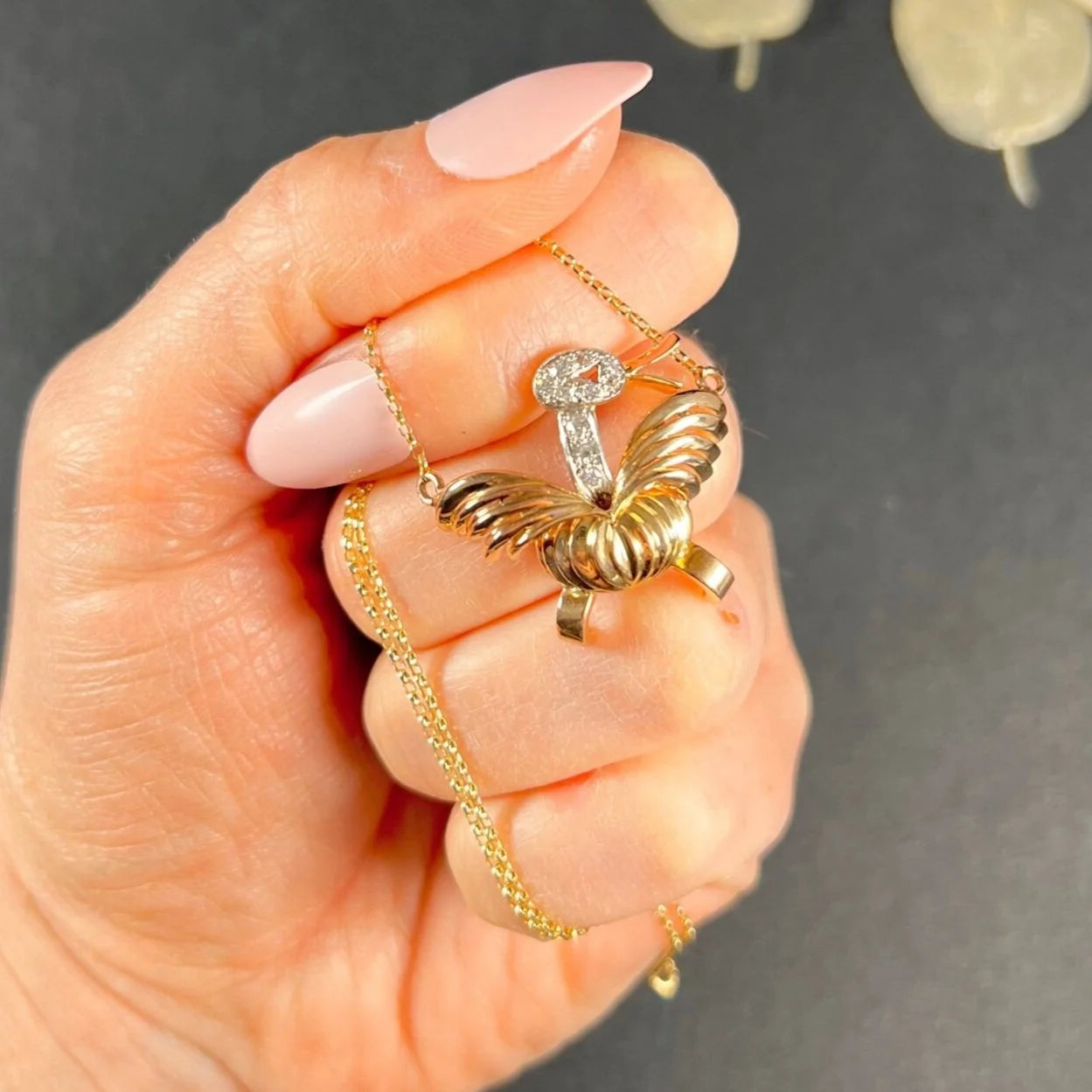 Vintage 18 Carat Gold Diamond Duck Pendant Necklace, Circa 1980