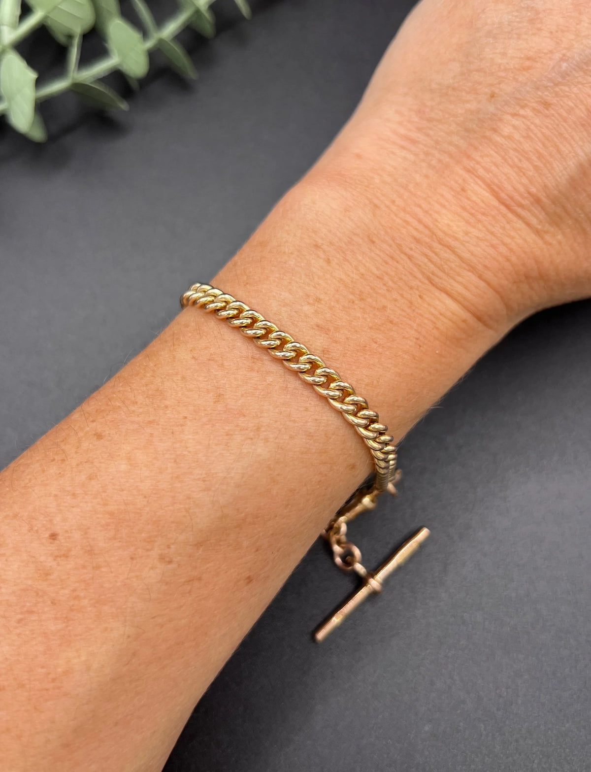 Vintage Antique 9ct Rose Gold Curb Link Albert Bracelet, Birmingham 1929