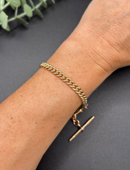 Vintage Antique 9ct Rose Gold Curb Link Albert Bracelet, Birmingham 1929