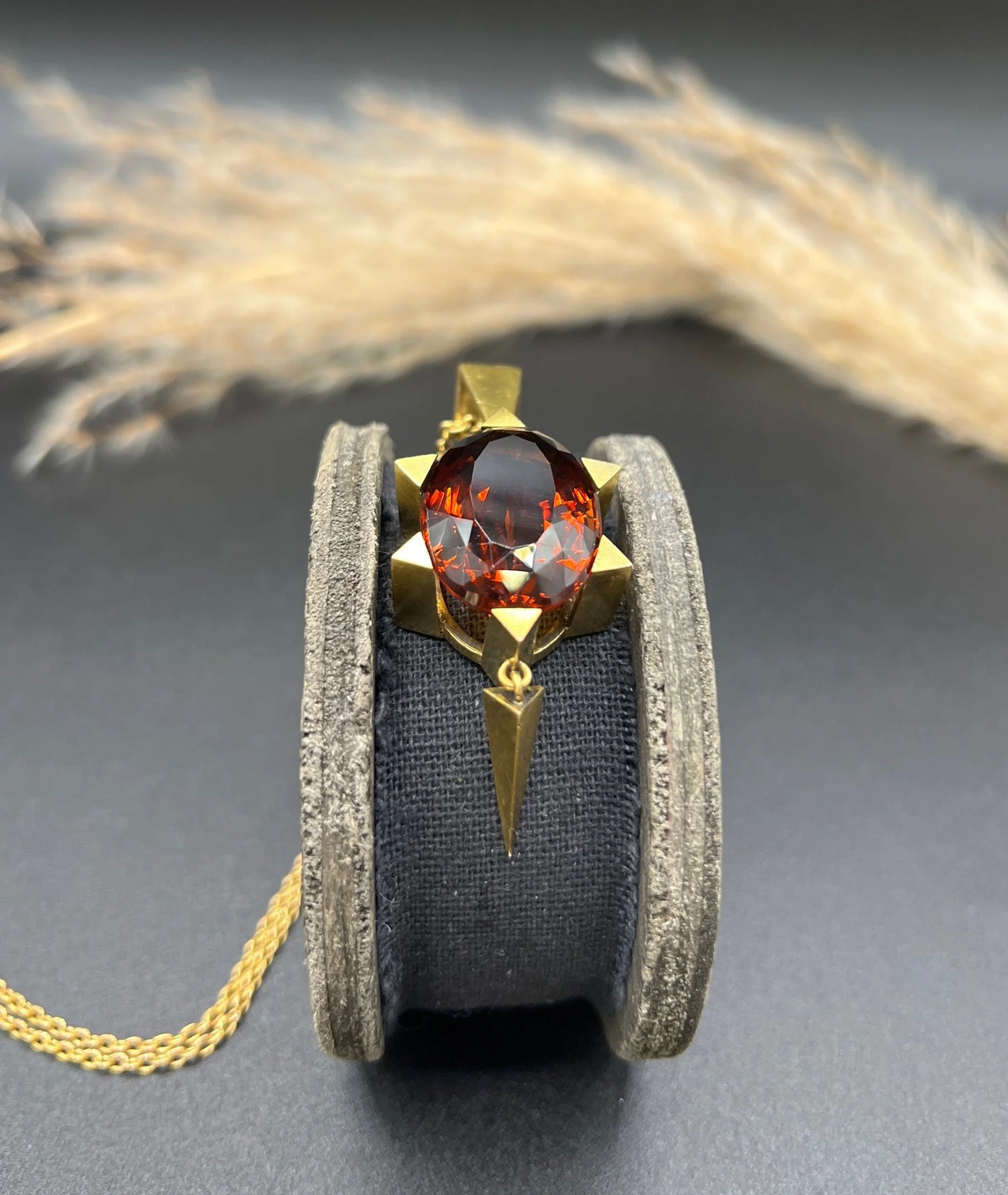 Antique Vintage Art Deco Large Citrine Star Shaped Pendant in 15ct Gold