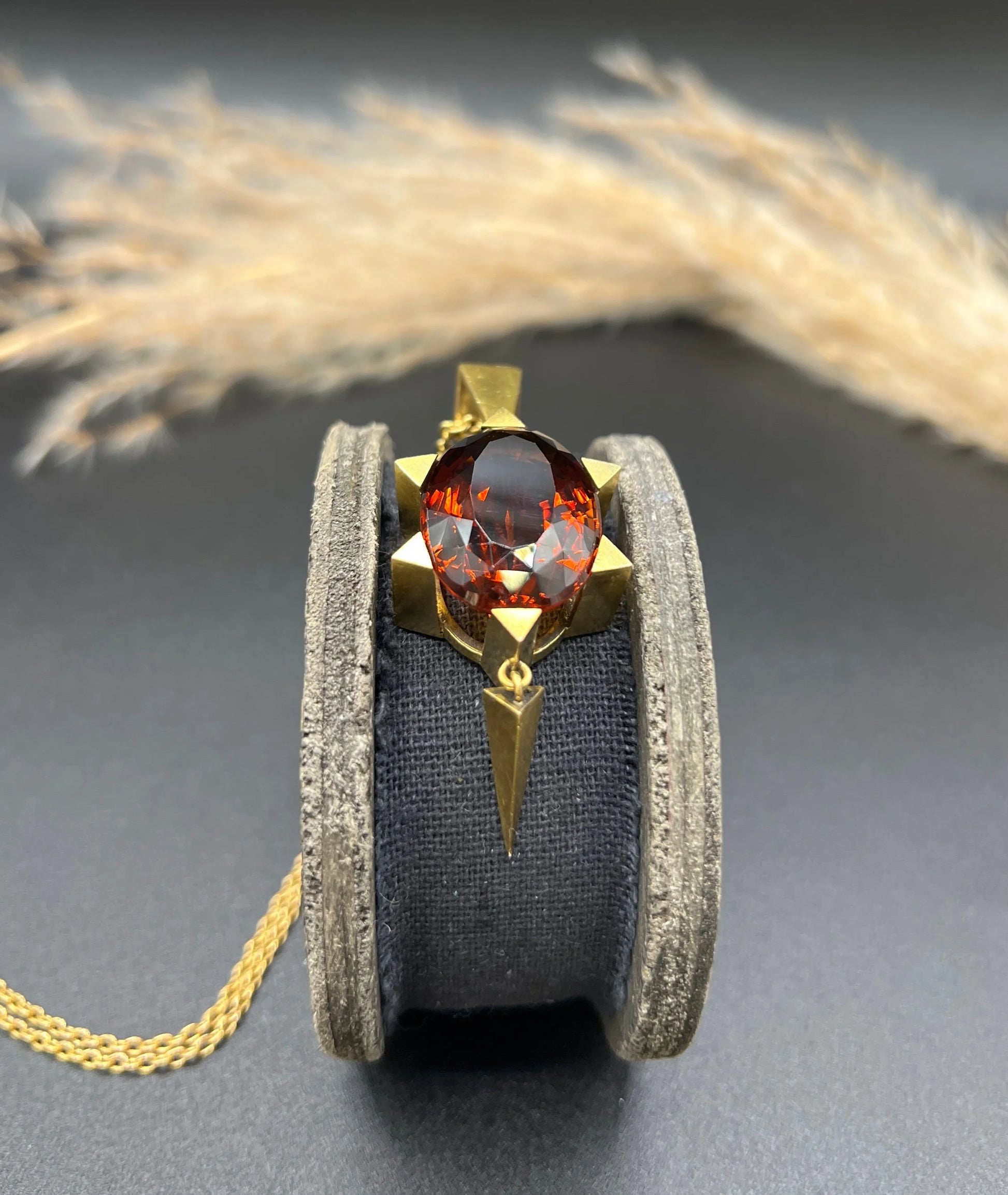 Antique Vintage Art Deco Large Citrine Star Shaped Pendant in 15ct Gold