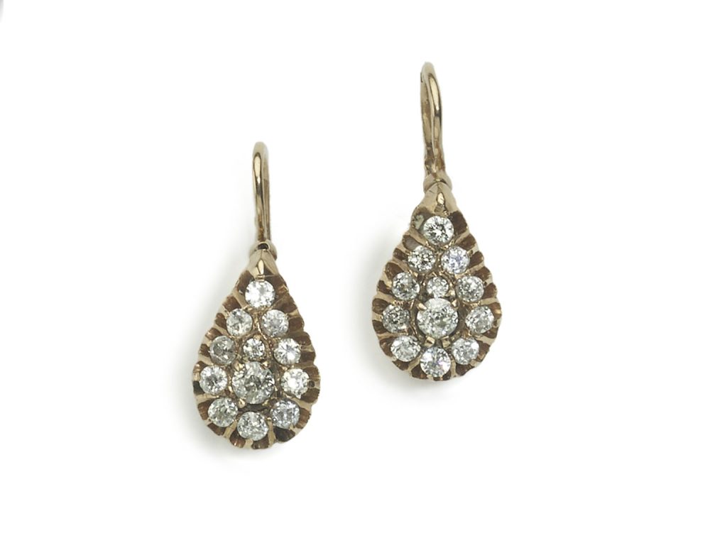 Antique Russian Diamond Gold Drop Earrings