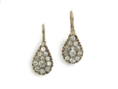 Antique Russian Diamond Gold Drop Earrings