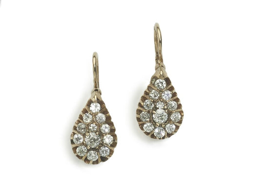 Antique Russian Diamond Gold Drop Earrings