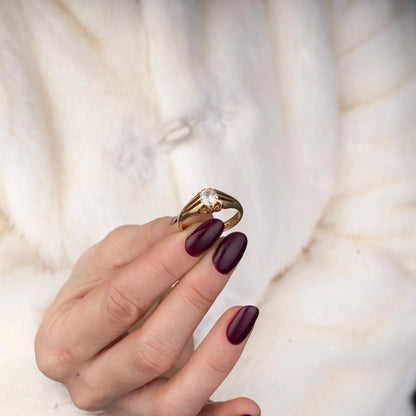 Antique 0.90ct Old Cut Diamond Solitaire Gypsy Ring in 18ct Gold