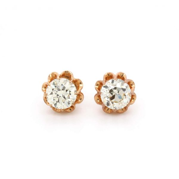 Retro Old Cut Diamond Ear Studs 1.17ct and 1.01ct