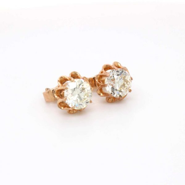 Retro Old Cut Diamond Ear Studs 1.17ct and 1.01ct