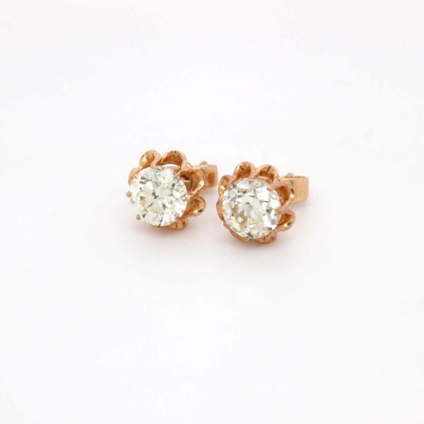 Retro Old Cut Diamond Ear Studs 1.17ct and 1.01ct