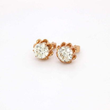 Retro Old Cut Diamond Ear Studs 1.17ct and 1.01ct
